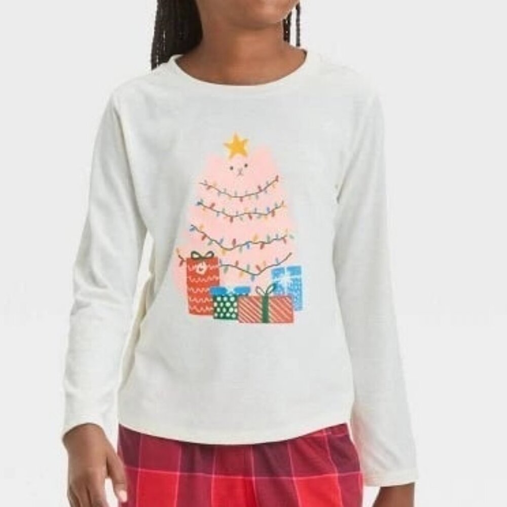 NWT CAT & JACK Cat Christmas Tree Long Sleeve Tee Girls S 6\7